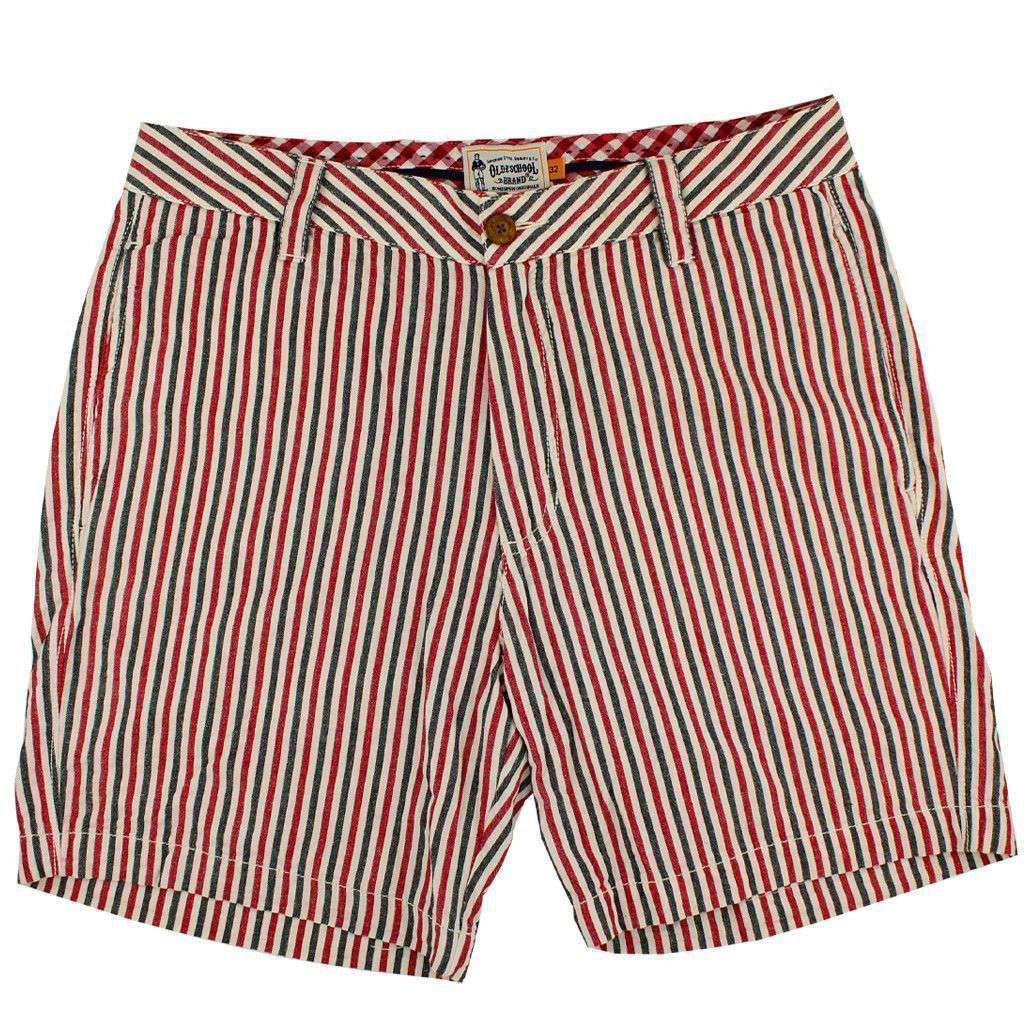 7" Seersucker Walking Shorts in Crimson and Black by Olde School Brand - Country Club Prep