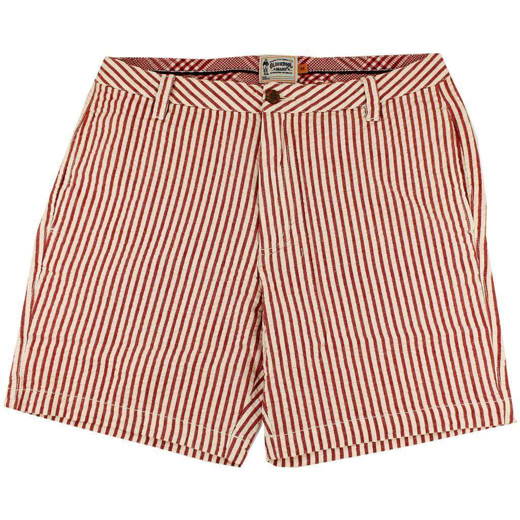 7" Seersucker Walking Shorts in Crimson by Olde School Brand - Country Club Prep