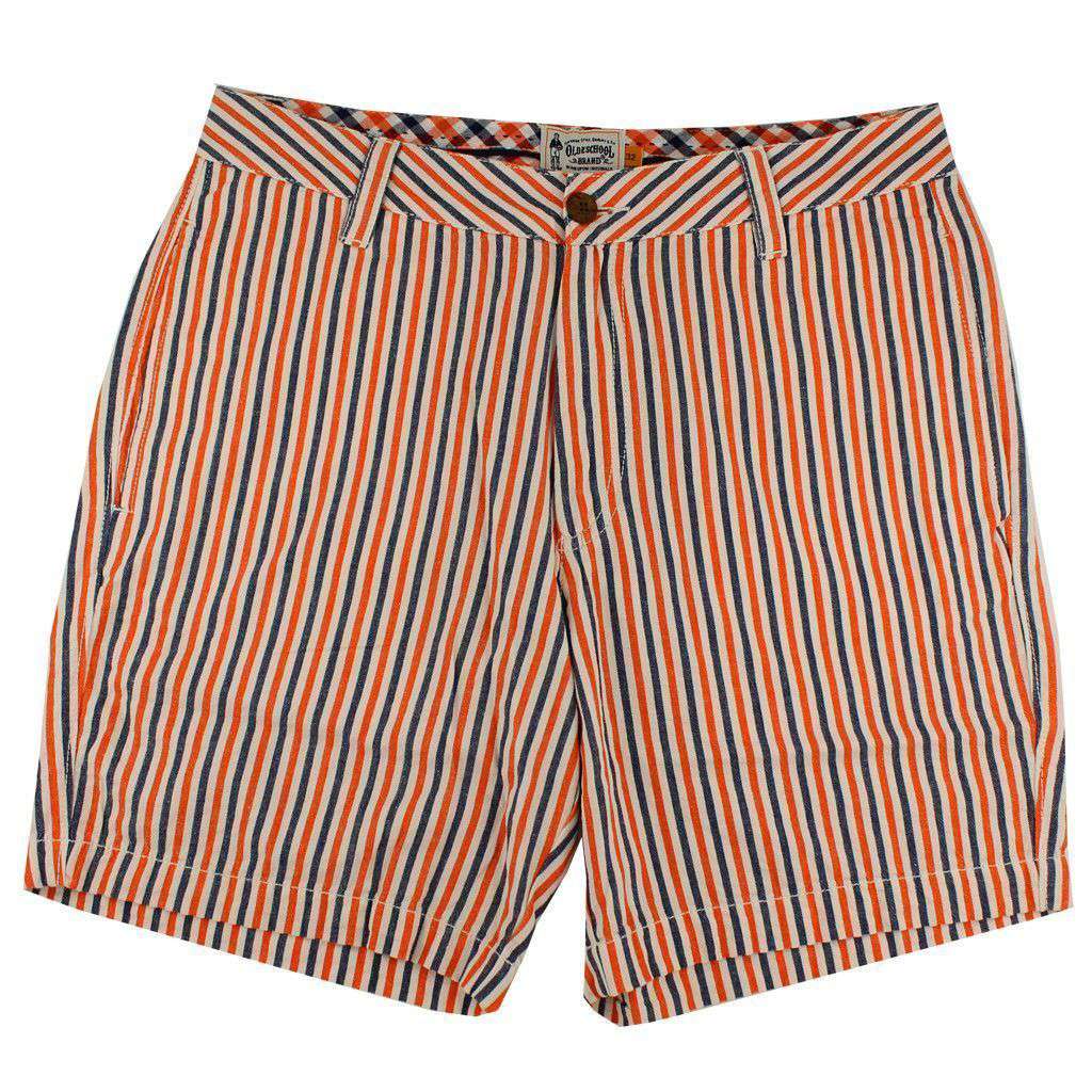 7" Seersucker Walking Shorts in Orange and Navy by Olde School Brand - Country Club Prep