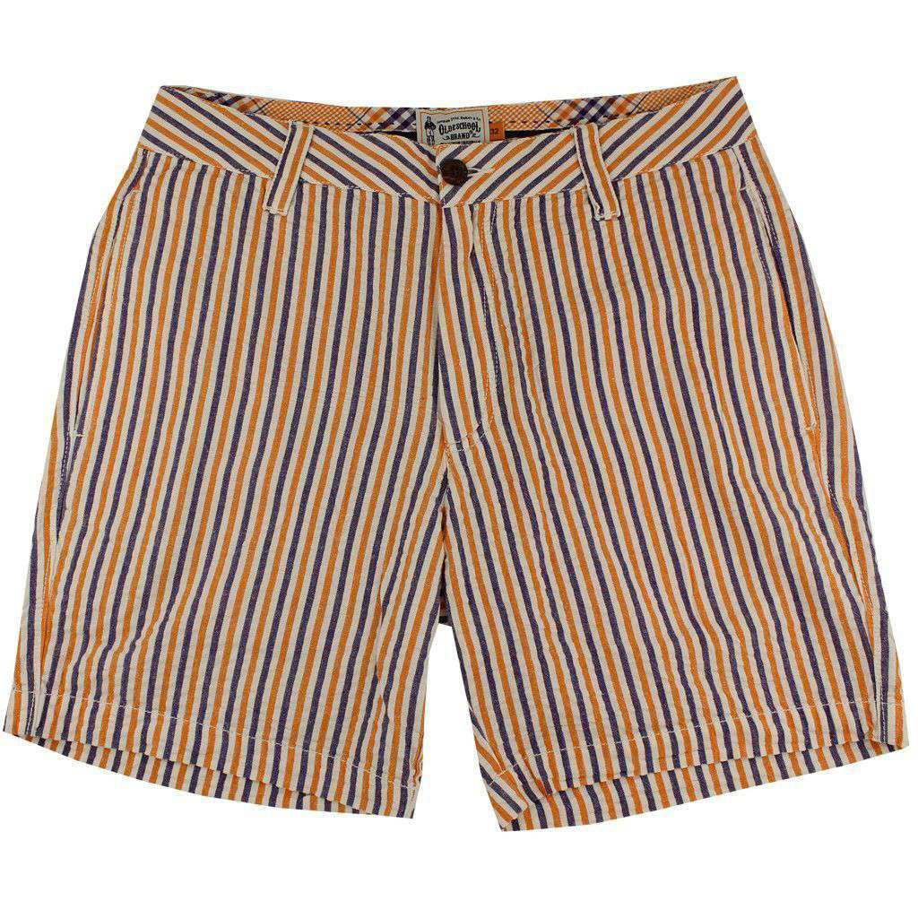 7" Seersucker Walking Shorts in Orange and Purple by Olde School Brand - Country Club Prep