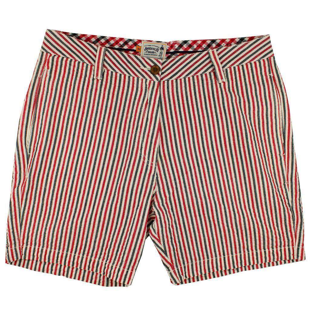 7" Seersucker Walking Shorts in Red and Black by Olde School Brand - Country Club Prep