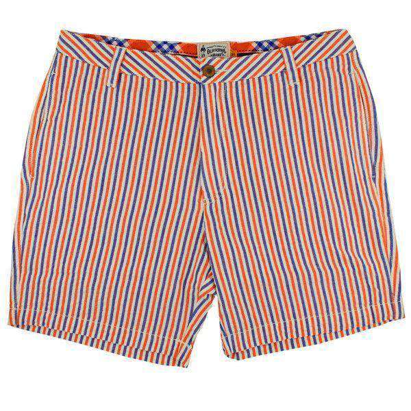 9" Seersucker Walking Shorts in Blue and Orange by Olde School Brand - Country Club Prep