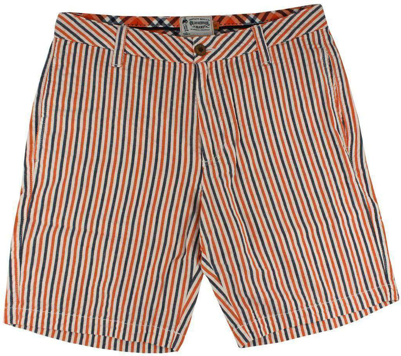 9" Seersucker Walking Shorts in Orange and Navy by Olde School Brand - Country Club Prep