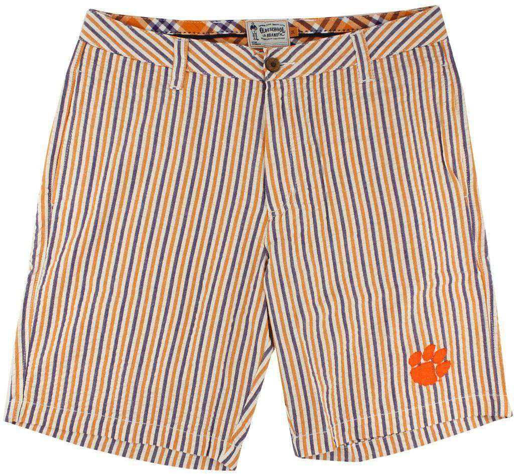 9" Seersucker Walking Shorts in Orange and Purple by Olde School Brand - Country Club Prep