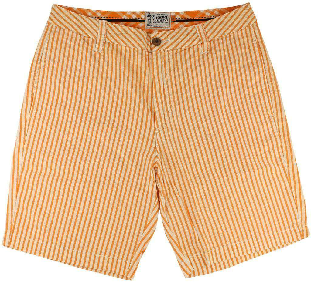 9" Seersucker Walking Shorts in Orange and White by Olde School Brand - Country Club Prep