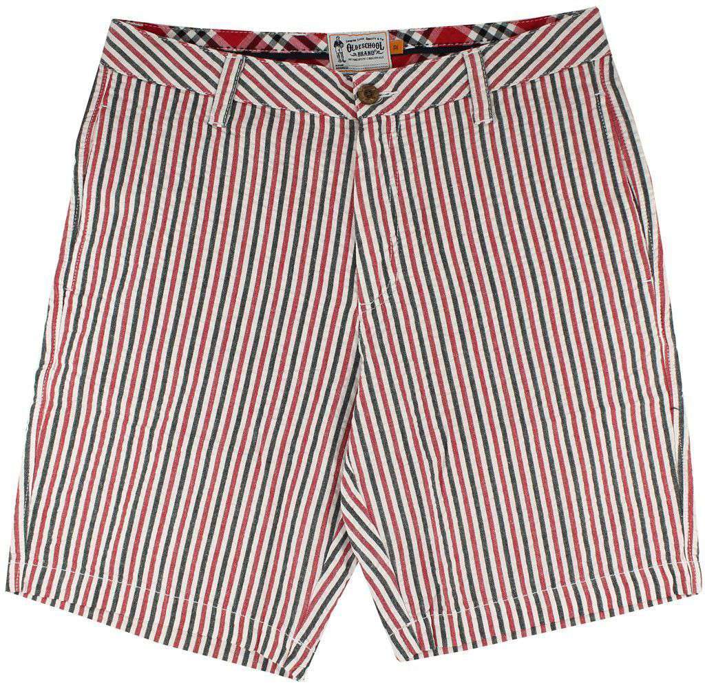 9" Seersucker Walking Shorts in Red and Black by Olde School Brand - Country Club Prep