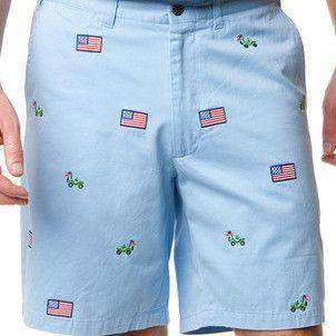 Cisco Short in Liberty Blue with Embroidered Jeeps and American Flags by Castaway Clothing - Country Club Prep