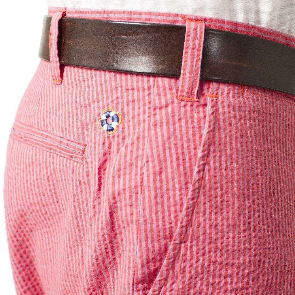 Cisco Short in Periwinkle Blue and Island Red Seersucker by Castaway Clothing - Country Club Prep