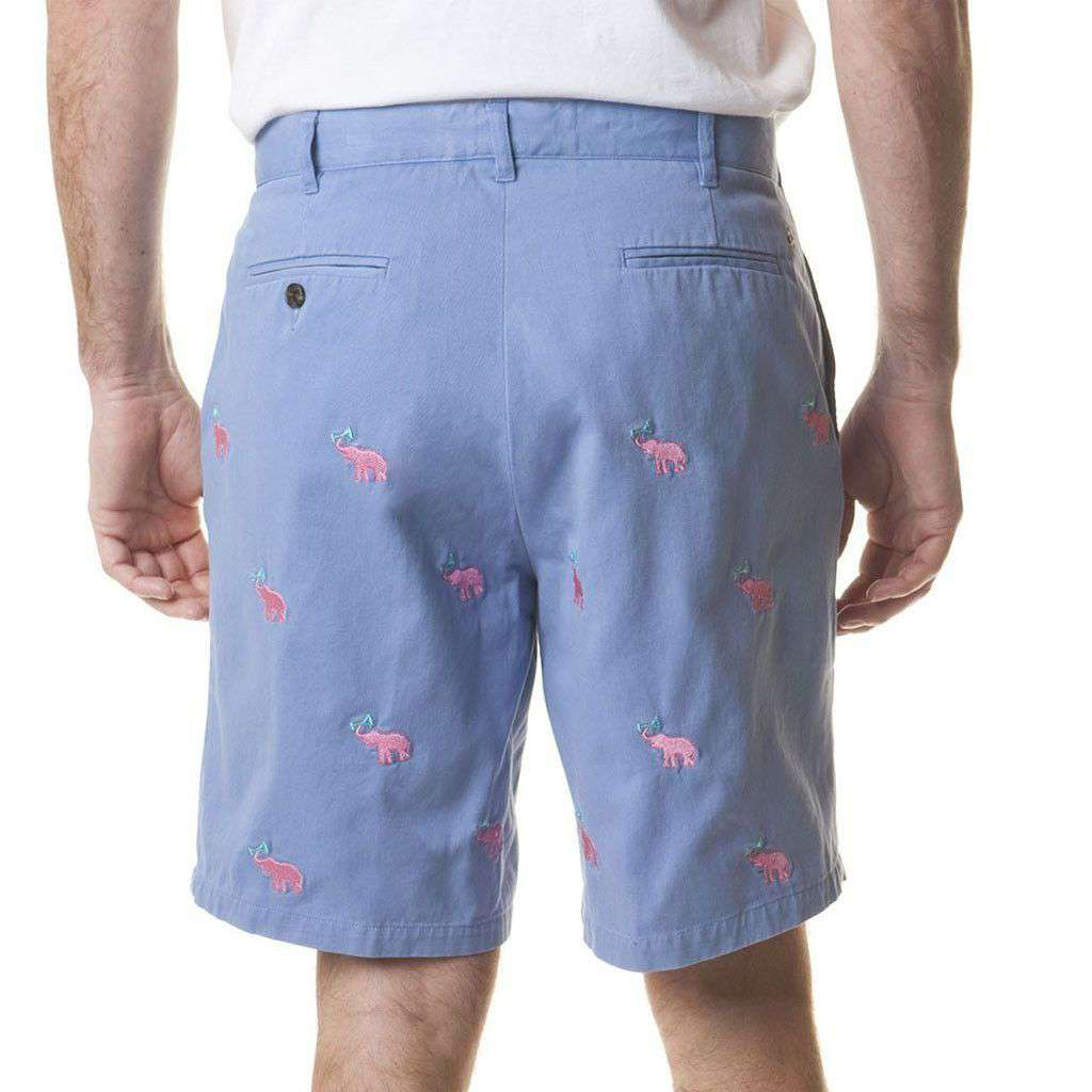 Cisco Short in Storm with Embroidered Pink Elephant Martinis by Castaway Clothing - Country Club Prep