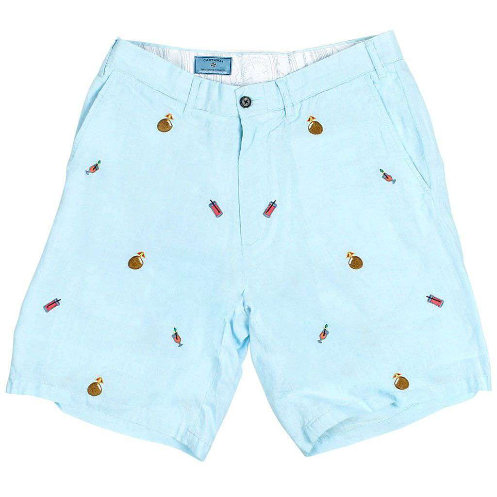 Cisco Shorts in Antigua Linen with Embroidered Tropical Drinks by Castaway Clothing - Country Club Prep