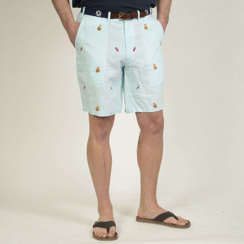 Cisco Shorts in Antigua Linen with Embroidered Tropical Drinks by Castaway Clothing - Country Club Prep