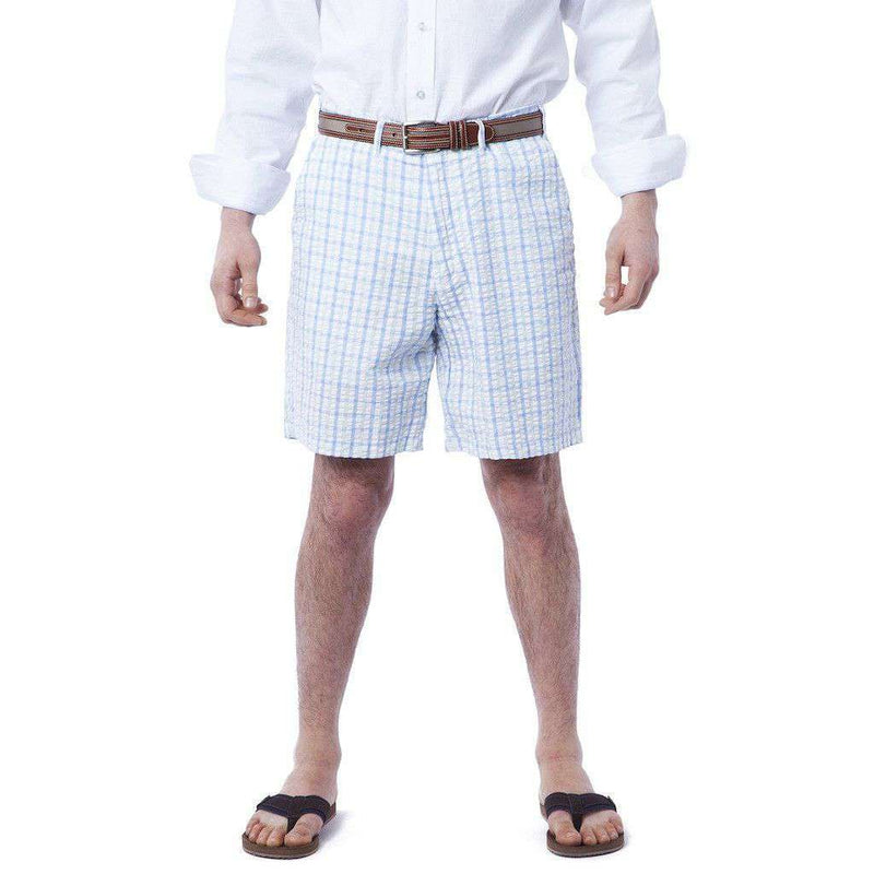 Cisco Shorts in Blue/Seafoam Gingham Seersucker by Castaway Clothing - Country Club Prep