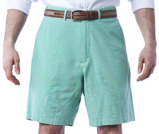 Cisco Shorts in Blue/Seafoam Seersucker by Castaway Clothing - Country Club Prep