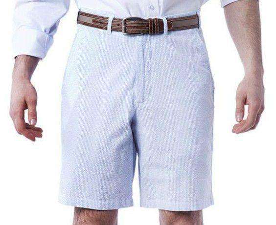 Cisco Shorts in Blue Seersucker by Castaway Clothing - Country Club Prep