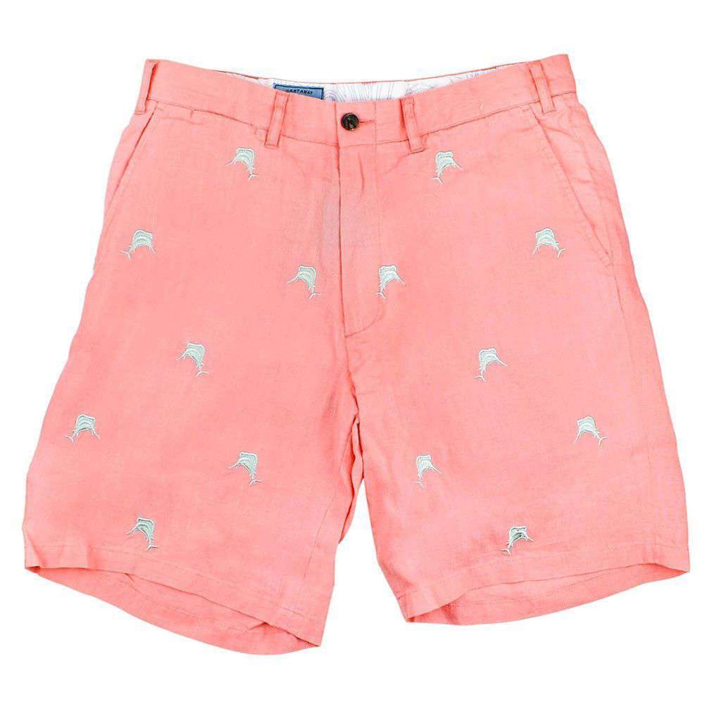 Castaway Clothing Cisco Shorts in Coral Linen with Embroidered Sailfish ...