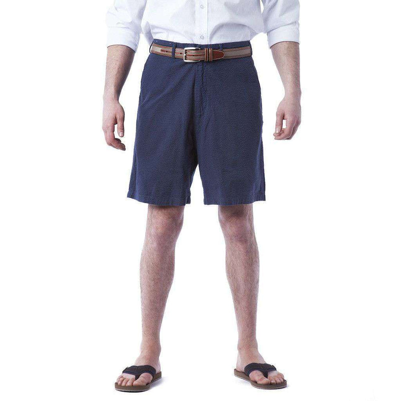 Cisco Shorts in Navy/Navy Seersucker by Castaway Clothing - Country Club Prep