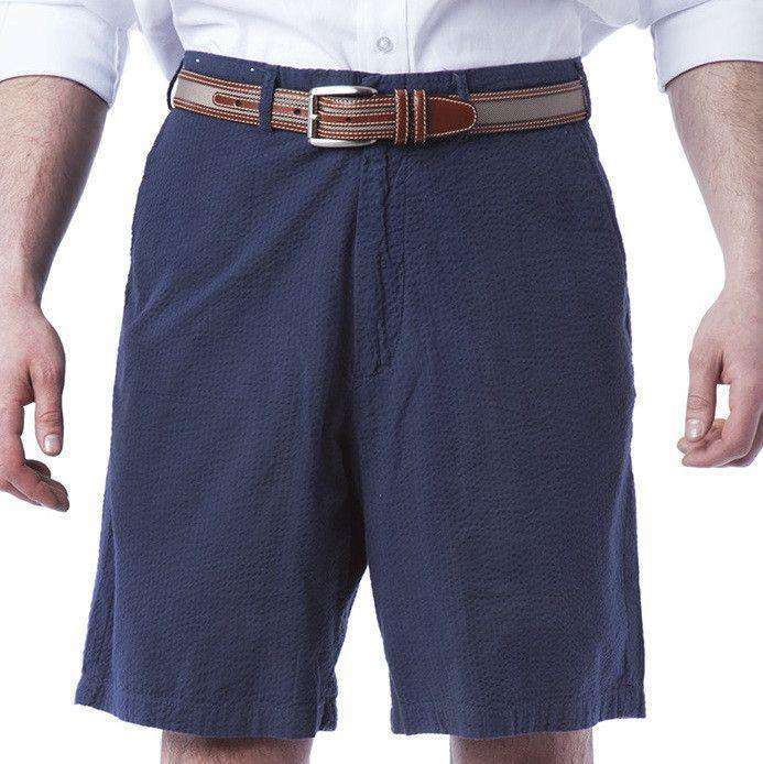 Cisco Shorts in Navy/Navy Seersucker by Castaway Clothing - Country Club Prep