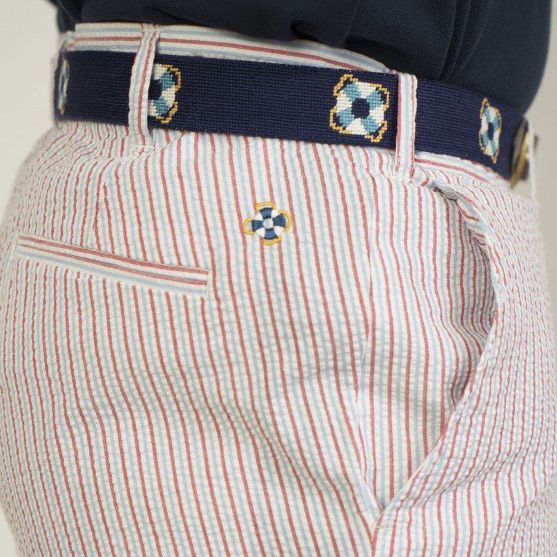 Cisco Shorts in Red, White & Blue Seersucker by Castaway Clothing - Country Club Prep