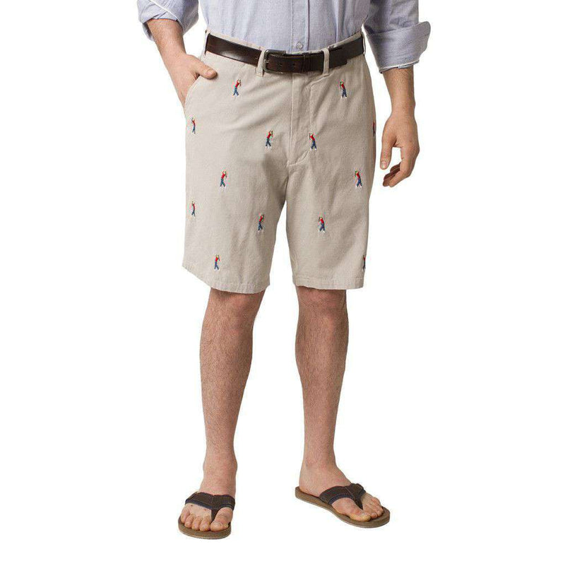 Cisco Shorts in Stone with Embroidered Golfer by Castaway Clothing - Country Club Prep