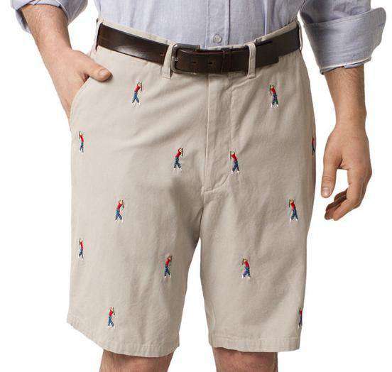 Cisco Shorts in Stone with Embroidered Golfer by Castaway Clothing - Country Club Prep