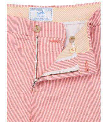 Double-Sided Seersucker Shorts in Coral Beach Pink by Southern Tide - Country Club Prep