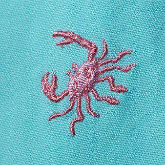 Embroidered Cisco Shorts in Aqua Blue with Pink Crab by Castaway Clothing - Country Club Prep