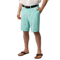 Embroidered Cisco Shorts in Aqua Blue with Pink Crab by Castaway Clothing - Country Club Prep