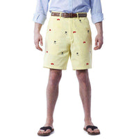 Embroidered Cisco Shorts in Canary Yellow with BBQ by Castaway Clothing - Country Club Prep