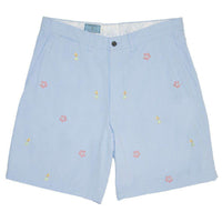 Embroidered Cisco Shorts in Liberty Blue with Hula Dancer and Hibiscus by Castaway Clothing - Country Club Prep
