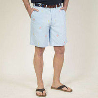 Embroidered Cisco Shorts in Liberty Blue with Hula Dancer and Hibiscus by Castaway Clothing - Country Club Prep