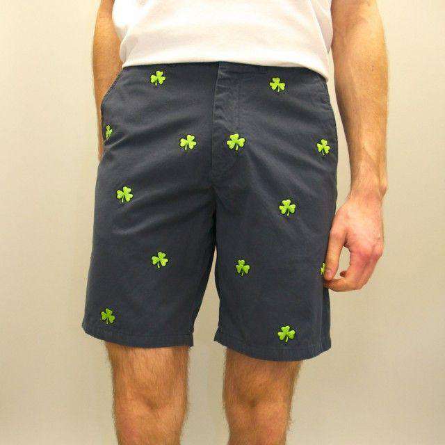 Embroidered Cisco Shorts in Nantucket Navy with Kelly Green Shamrock by Castaway Clothing - Country Club Prep