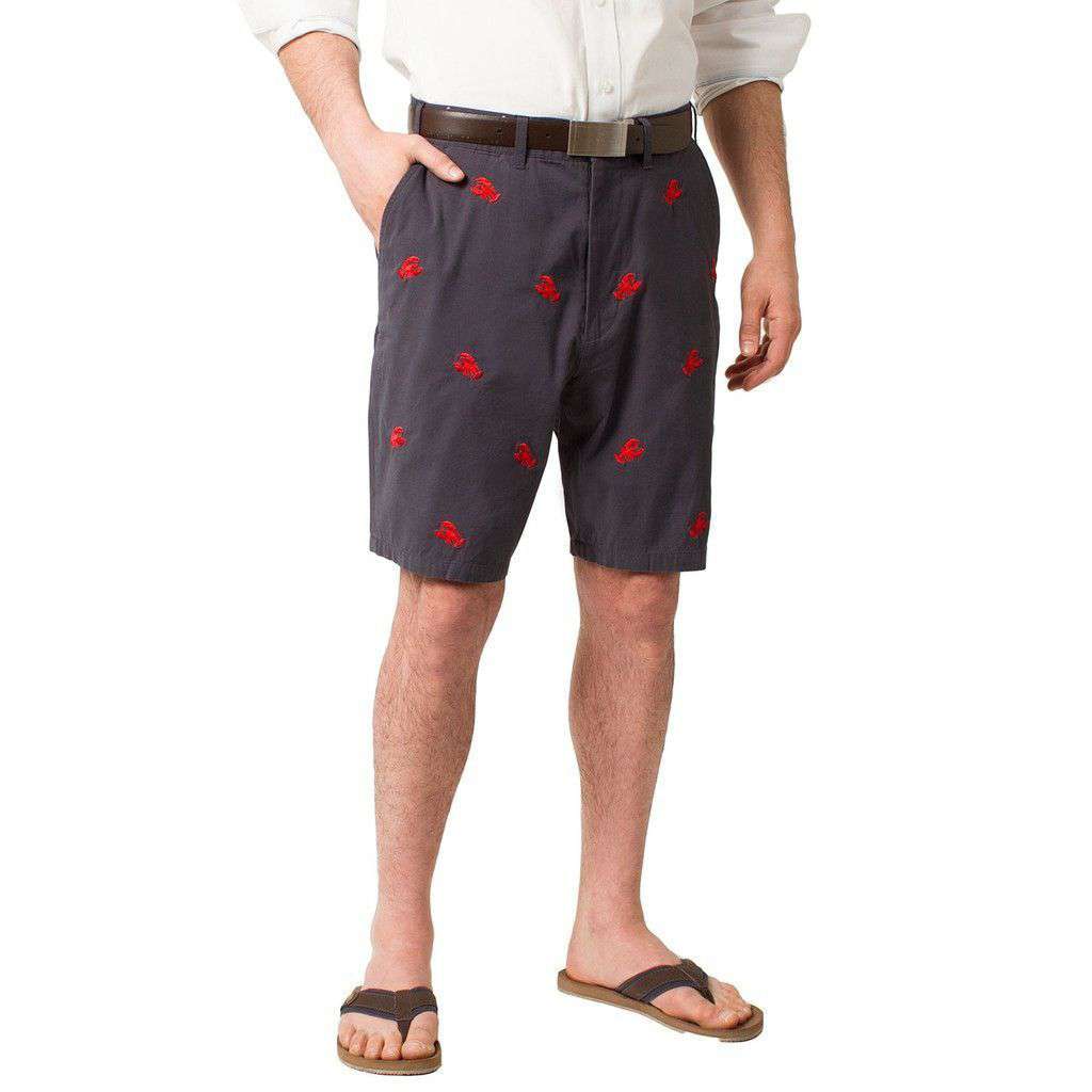 Embroidered Cisco Shorts in Nantucket Navy with Red Lobster by Castaway Clothing - Country Club Prep