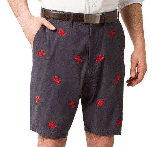 Embroidered Cisco Shorts in Nantucket Navy with Red Lobster by Castaway Clothing - Country Club Prep