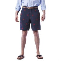 Embroidered Cisco Shorts in Nantucket Navy with Red Lobsters by Castaway Clothing - Country Club Prep