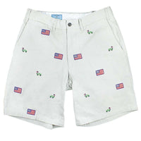 Embroidered Cisco Shorts in Stone with Jeep and American Flag by Castaway Clothing - Country Club Prep