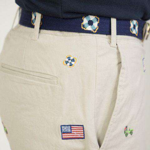 Embroidered Cisco Shorts in Stone with Jeep and American Flag by Castaway Clothing - Country Club Prep