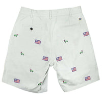 Embroidered Cisco Shorts in Stone with Jeep and American Flag by Castaway Clothing - Country Club Prep