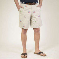 Embroidered Cisco Shorts in Stone with Jeep and American Flag by Castaway Clothing - Country Club Prep