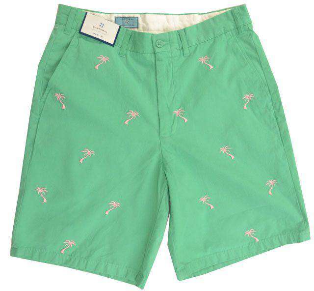 Embroidered Cisco Shorts Sea Glass with Palm Tree by Castaway Clothing - Country Club Prep