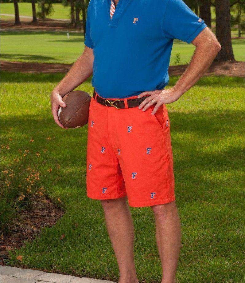 Florida "Block F" Stadium Shorts in Orange by Pennington & Bailes - Country Club Prep