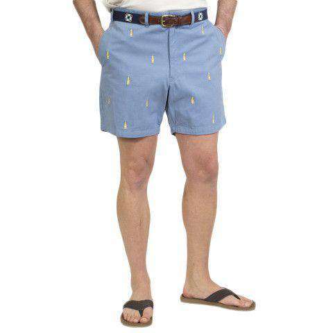 Mariner Short in Slate Blue with Embroidered Bottle and Lime by Castaway Clothing - Country Club Prep