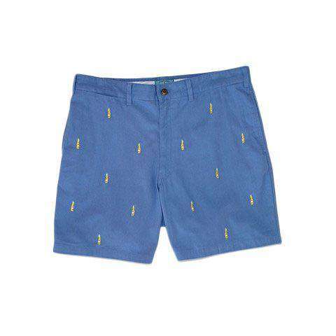 Mariner Short in Slate Blue with Embroidered Bottle and Lime by Castaway Clothing - Country Club Prep