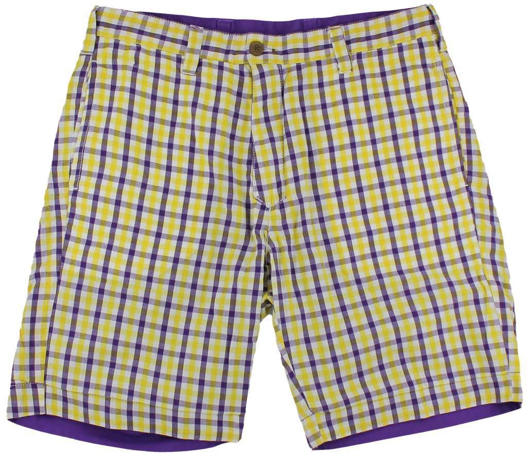 Reversible Shorts in Gold and Purple Gingham by Olde School Brand - Country Club Prep