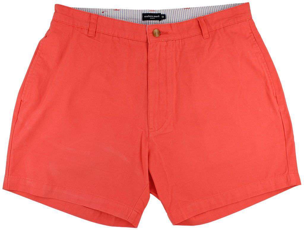 The Regatta 6" Short Flat Front in Coral Red by Southern Marsh - Country Club Prep