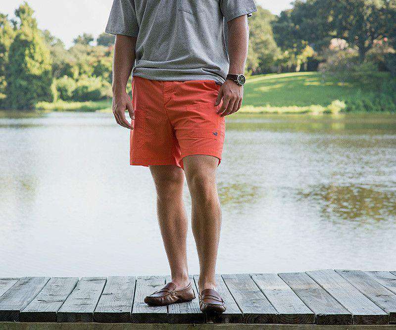 The Tarpon Flats Fishing Short in Neon Coral by Southern Marsh - Country Club Prep