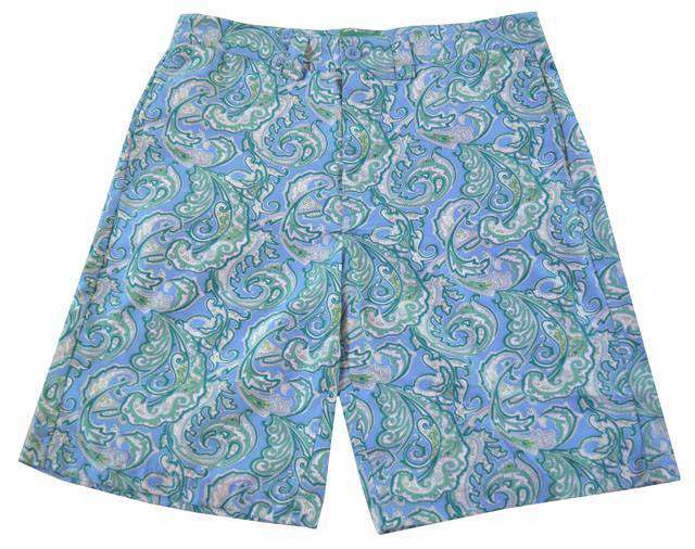 Tighman Active Fit Short in Blue with Green Paisley by Liquid Flow - Country Club Prep