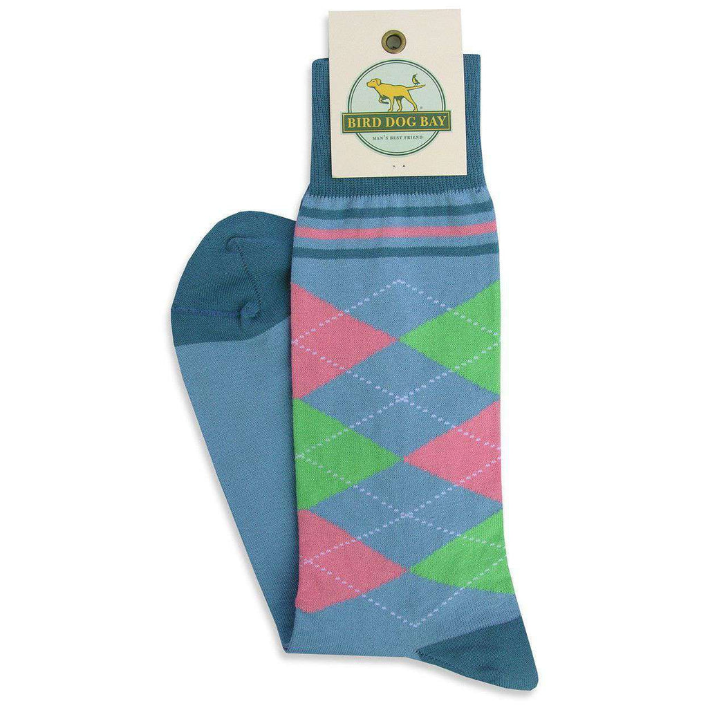 Bird Dog Bay Argyle Socks in Blue Country Club Prep