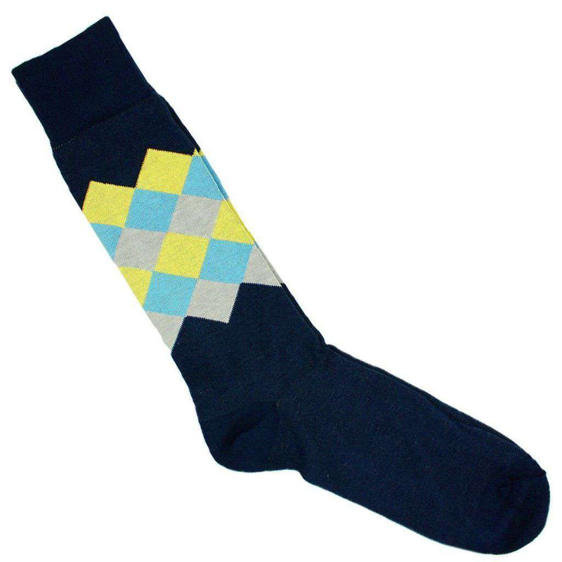 Diamond Patchwork Socks in Navy by Byford - Country Club Prep