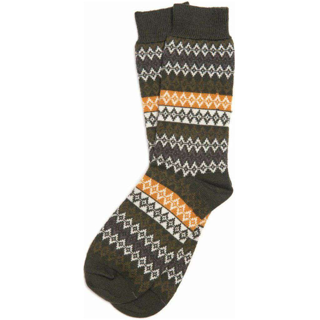 Men's Duxbury Fairisle Socks in Olive by Barbour - Country Club Prep
