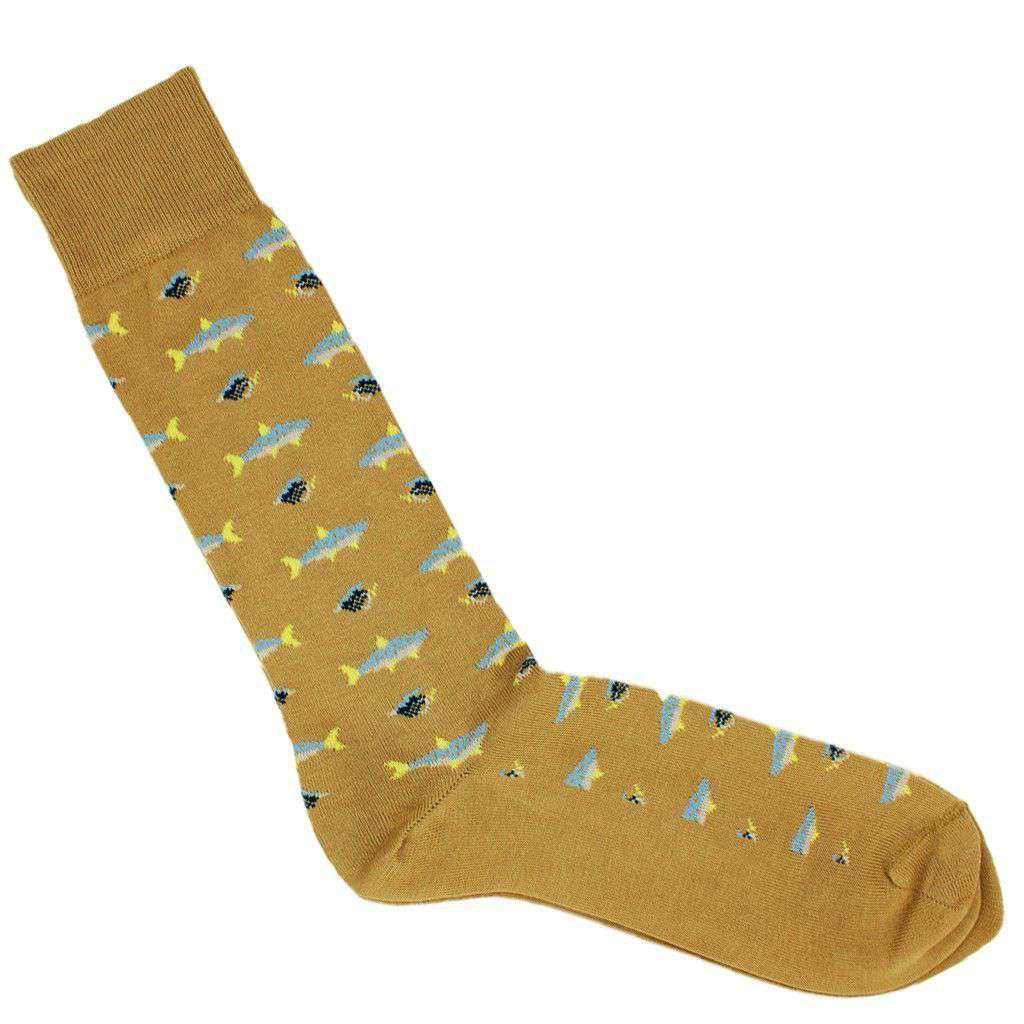 Fish Motif Socks in Khaki by Byford - Country Club Prep